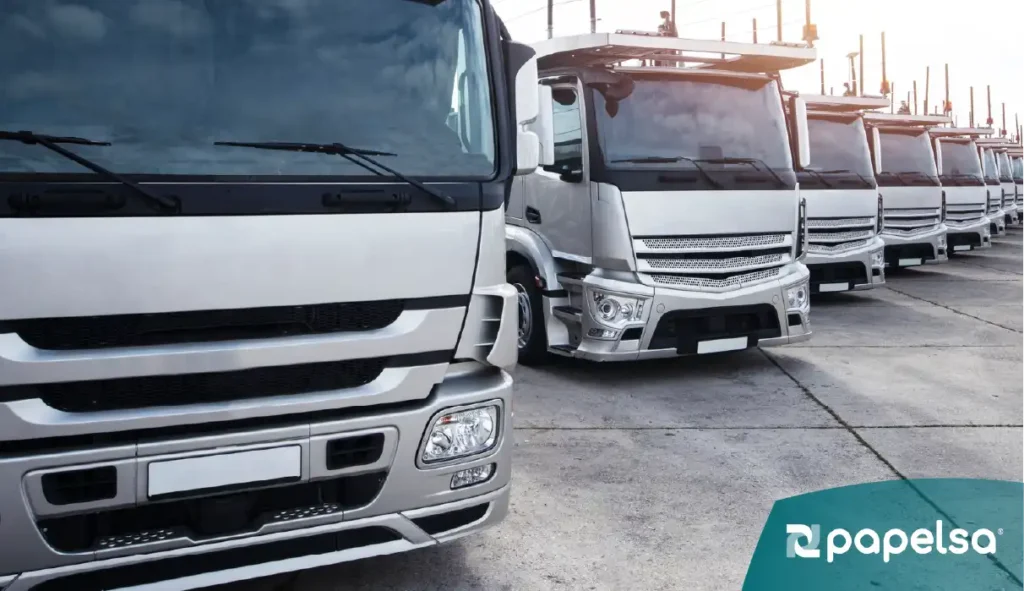 Flota de vehículos estacionada. 