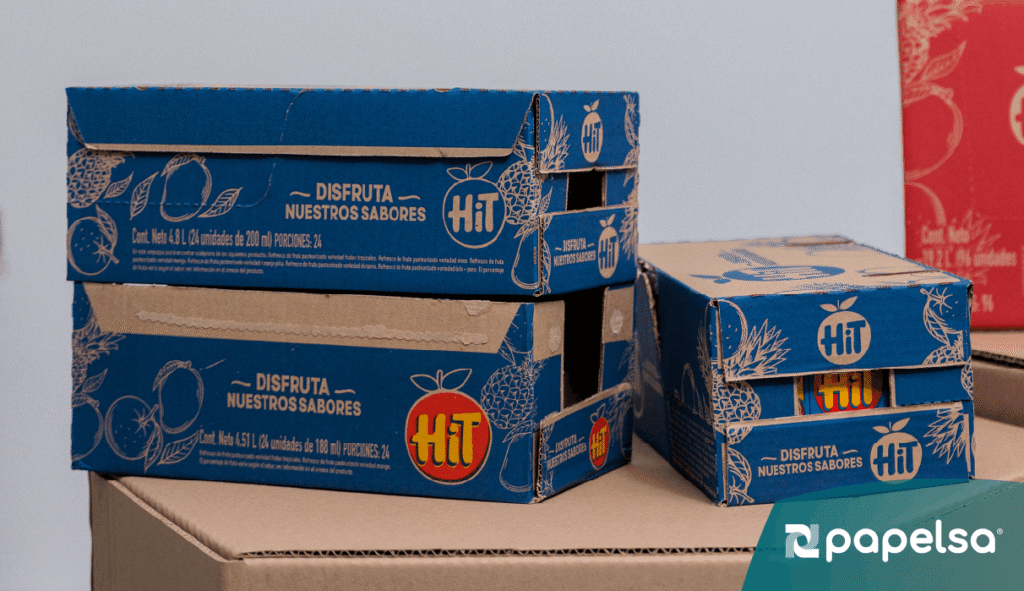 Caja de cartón corrugado con logos de papelsa.