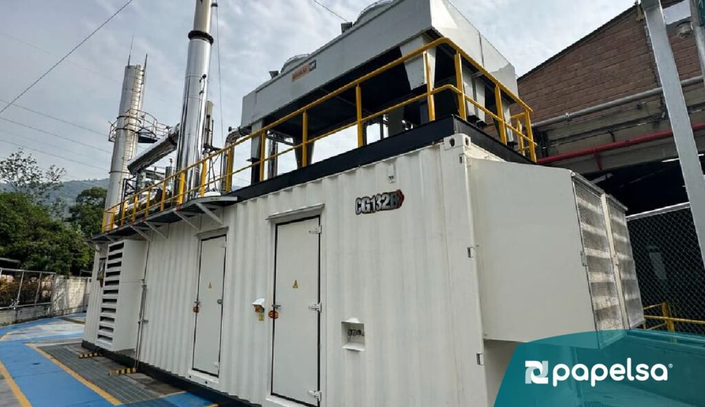 Motogenerador industrial utilizado para garantizar continuidad energética en procesos productivos en la planta de papelsa, Medellín Antioquia.